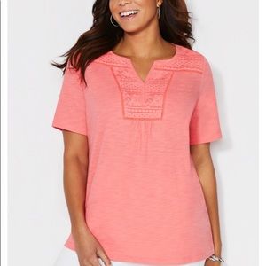 ♥️ Catherine’s Coral Touch of Lace shirt
